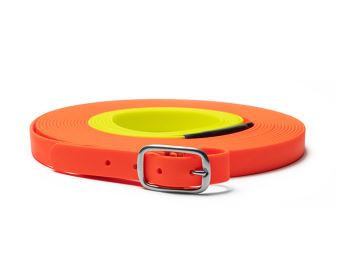 Mystique® Biothane farbiarsky remeň 19mm neon oranžová-žltá 8m nehrdzavejúce