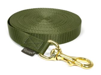 Nylon tracking leash solid brass 20mm khaki