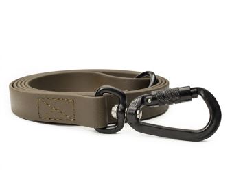 Mystique® Biothane guinzaglio 19mm khaki 2m nero alto resistenza con maniglia cucitura
