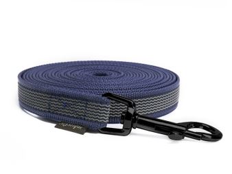 Mystique® Longe laisse de pistage de caoutch.20mm royalbleu 10m noir mousqueton