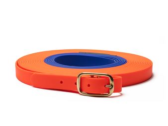 Mystique® Biothane lunghina per piste 16mm neon arancione-blu 10m ottone deluxe