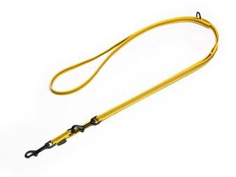 Mystique® Laisse multipositions de caoutchouc 15mm jaune 300cm noir mousqueton