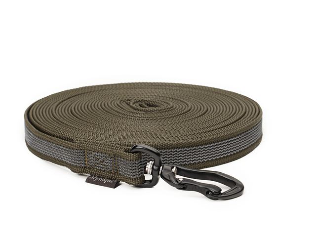 Rubbered_tracking_leash_robust_black_snap_hook_khaki_small_web