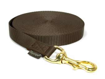Nylon tracking leash solid brass 20mm brown