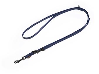 Mystique® Laisse multipositions de caoutch.12mm royalbleu 200cm noir mousqueton