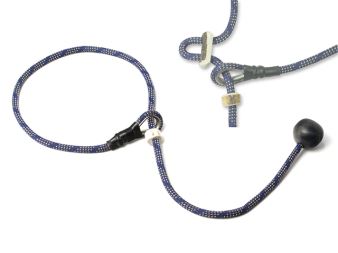 Mystique® Field trial Laisse courte 6mm bleu/beige 70cm avec corne