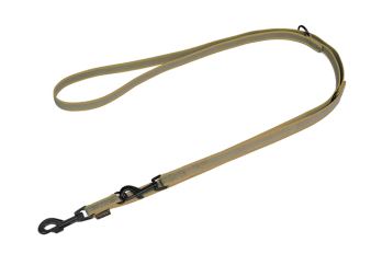 Mystique® Laisse multipositions de caoutchouc 20mm beige 300cm noir mousqueton