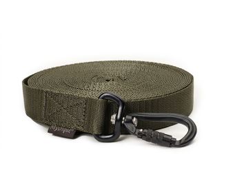 Mystique® Laisse de pistage en nylon 25mm khaki 10m noir haute résistance avec poignée